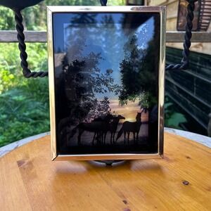 Vintage Horse Mirror Art Small Gold Frame Sunset Silhouette Intercraft Large 6x8